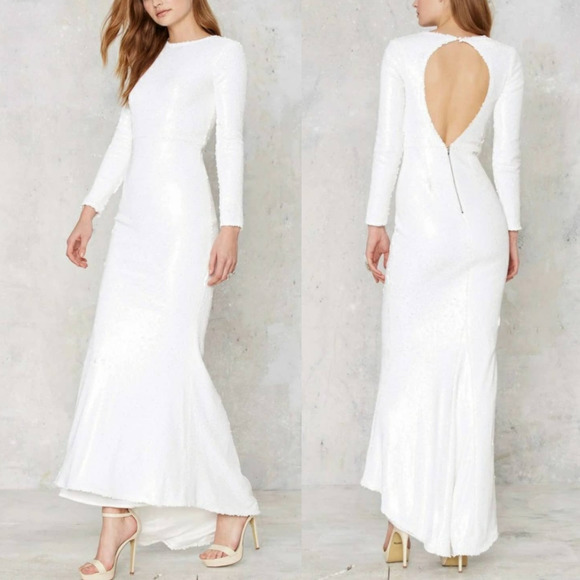 Line & Dot Dresses & Skirts - Line & Dot White Sequin Evening Gown Wedding Dress